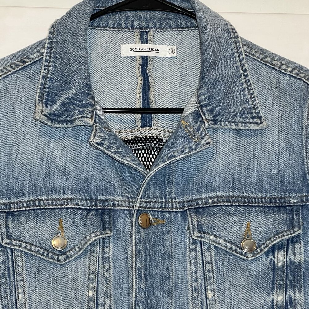Good American Women’s Denim Jacket Size 2/3 Medium/ Large Blue Letter A Cotton - Picture 5 of 13